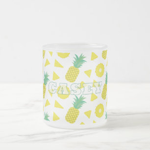 Caneca De Café Vidro Jateado Padrão Moderno de Fruta Verde Amarela de Abacaxi
