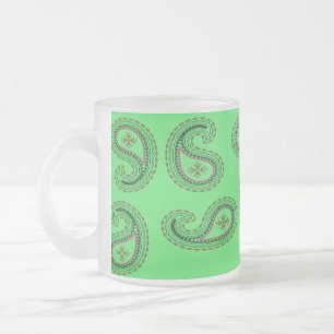 Caneca De Café Vidro Jateado Padrão paisley decorativo em verde
