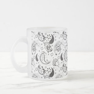 Caneca De Café Vidro Jateado Padrão Paisley Preto e Branco – Arte Textil Elegan