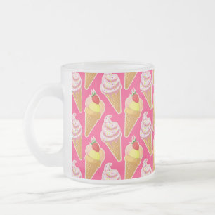 Caneca De Café Vidro Jateado Padrão rosa Kawaii com sorvete de morango