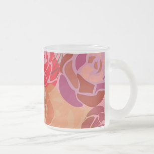 Caneca De Café Vidro Jateado Padrão rosa rosa rosa rosa com flores e plantas
