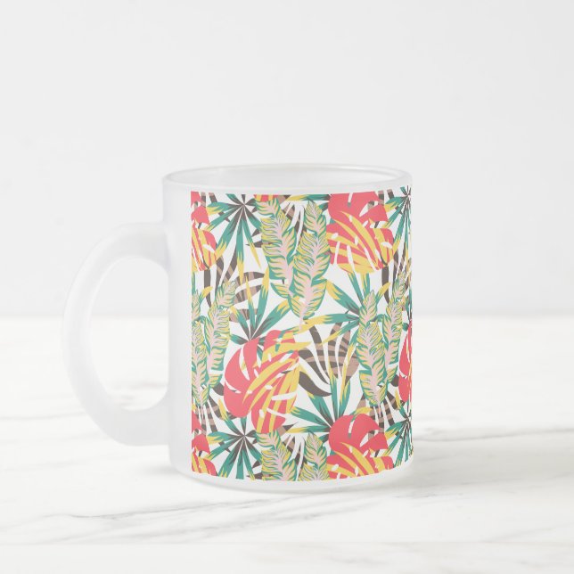 Caneca De Café Vidro Jateado Padrão tropical brilhante (Esquerda)