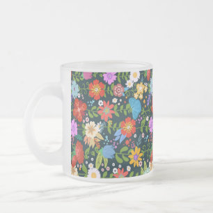 Caneca De Café Vidro Jateado Padrões de flores sem costura pontiagudas-13554