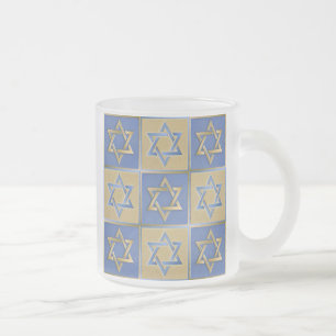 Caneca De Café Vidro Jateado Painéis de Arte Estrela de Davi Azul Dourado