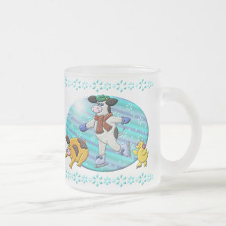 Caneca De Café Vidro Jateado País das maravilhas do inverno da vaca do azevinho