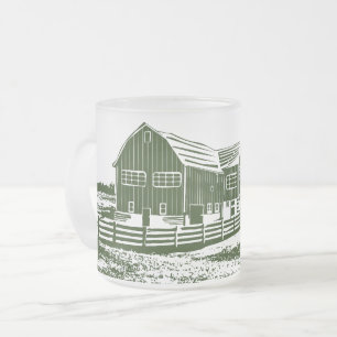 Caneca De Café Vidro Jateado Paisagem de campo com recortes de madeira casa de 