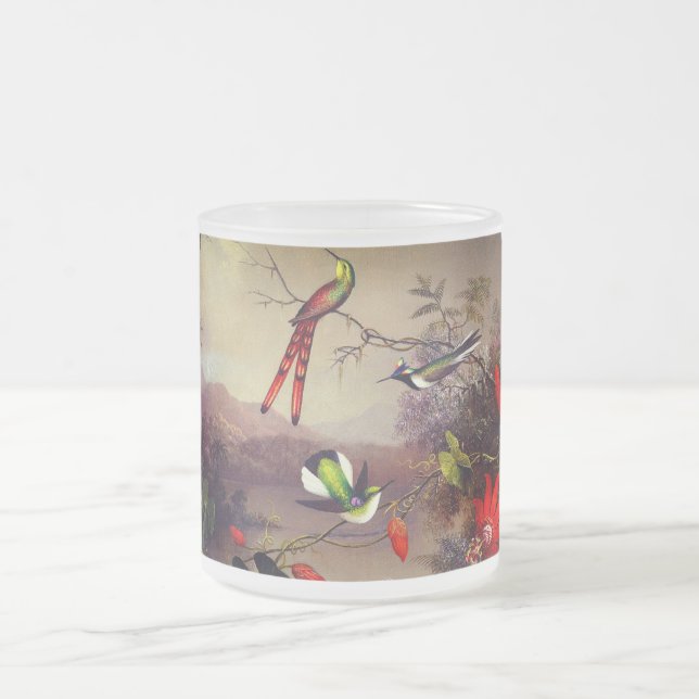 Caneca De Café Vidro Jateado Paisagem tropical com dez beija-flores (Centro)