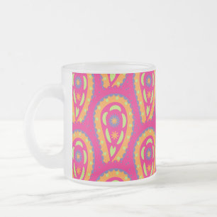 Caneca De Café Vidro Jateado Paisley Colorido