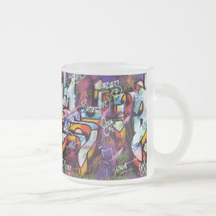 Caneca De Café Vidro Jateado Palavras coloridas dos grafites