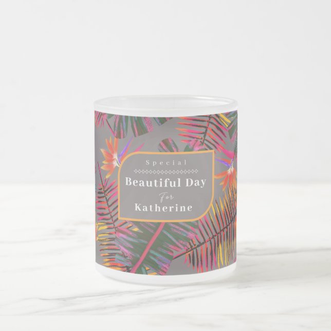 Caneca De Café Vidro Jateado Palm Paradise Cinza (Centro)