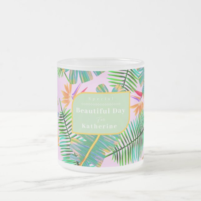 Caneca De Café Vidro Jateado Palm Paradise Rosa (Centro)