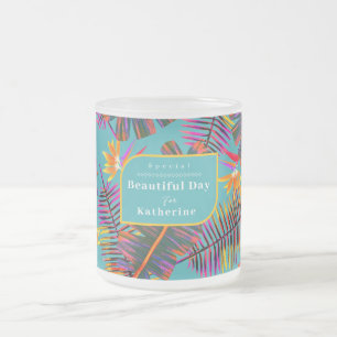 Caneca De Café Vidro Jateado Palm Paradise Teal