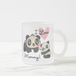 Caneca De Café Vidro Jateado Pandas eu amo mamães