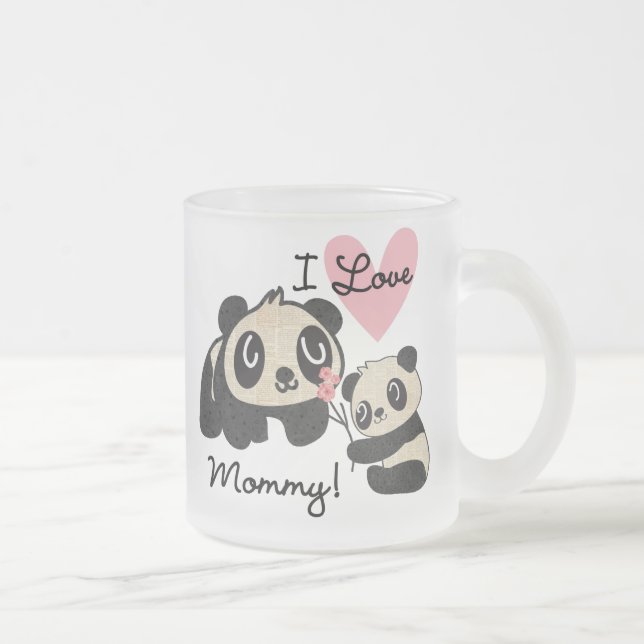 Caneca De Café Vidro Jateado Pandas eu amo mamães (Direita)