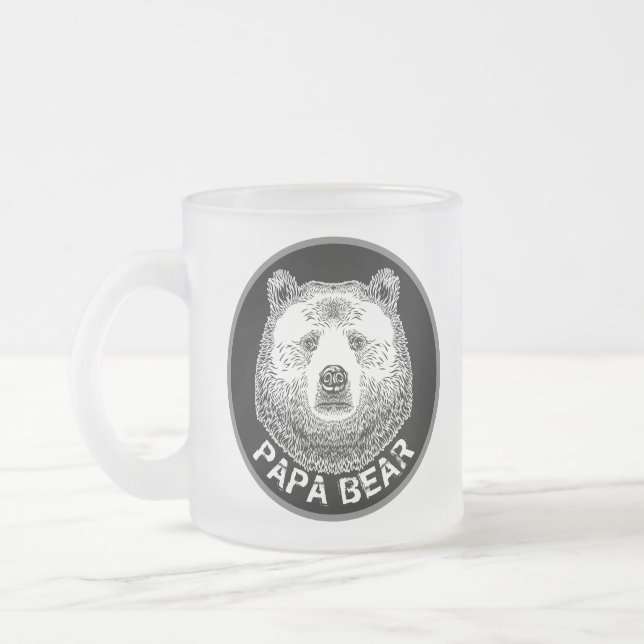 Caneca De Café Vidro Jateado Papá Urso, Ilustração Desenhada À Mão (Esquerda)
