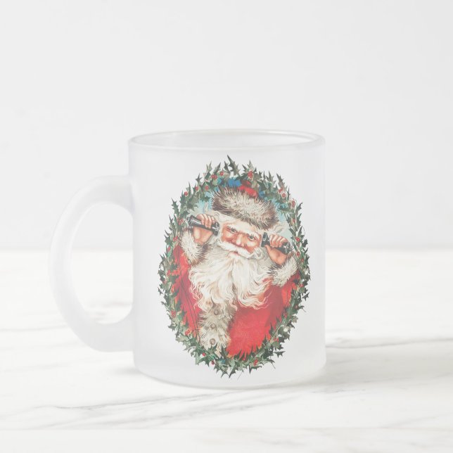 Caneca De Café Vidro Jateado Papai Noel nos celulares (Esquerda)