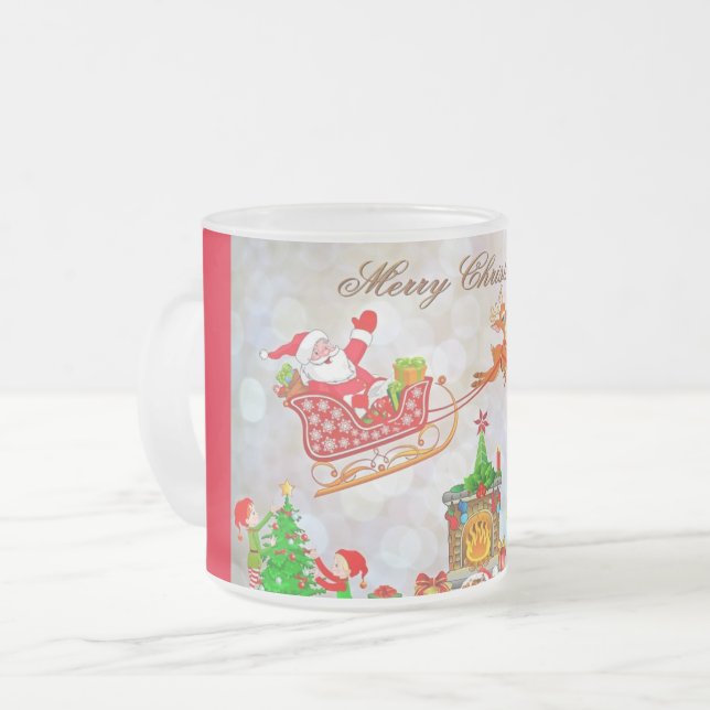 Caneca De Café Vidro Jateado Papais noeis e Foscos de renas (Frente Esquerda)