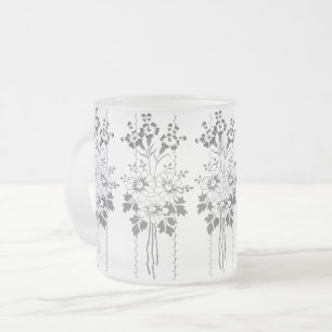 Caneca De Café Vidro Jateado Papel de parede barroco buquê de flores cinza
