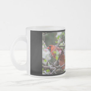 Caneca De Café Vidro Jateado Par de pássaros cantores cardiais