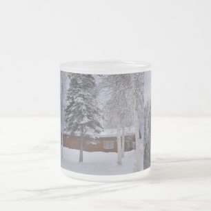 Caneca De Café Vidro Jateado Parque Cabana de Inverno Nevasca Arte Ártico Galho