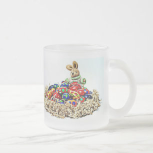 Caneca De Café Vidro Jateado Páscoa Bunny Candy Nest