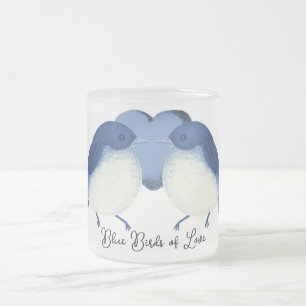 Caneca De Café Vidro Jateado Pássaros Azuis do Amor
