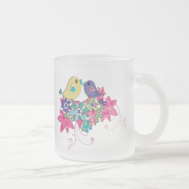 Caneca De Café Vidro Jateado Pássaros, vidro (Direita)
