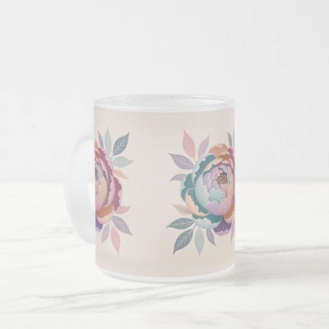 Caneca De Café Vidro Jateado Pastel Floral Fosco Vidro (Frente Esquerda)