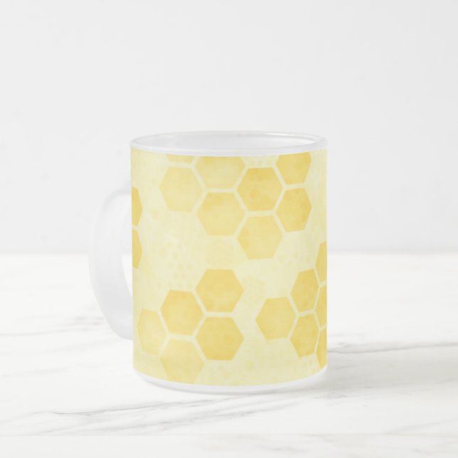 Caneca De Café Vidro Jateado Pastel Yellow Honeycomb Pattern (Frente Esquerda)