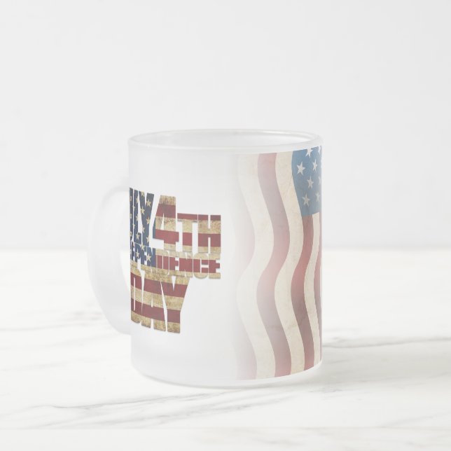 Caneca De Café Vidro Jateado Patriótico Design de Bandeira de 4 de julho (Frente Esquerda)