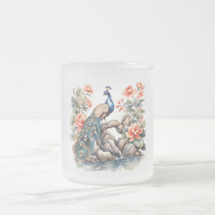 Caneca De Café Vidro Jateado Pavão