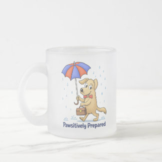 Caneca De Café Vidro Jateado Pawsitively Prepared – Cute Dog with Umbrella