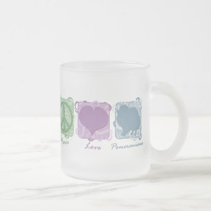 Caneca De Café Vidro Jateado Paz, amor, e Pomeranians Pastel