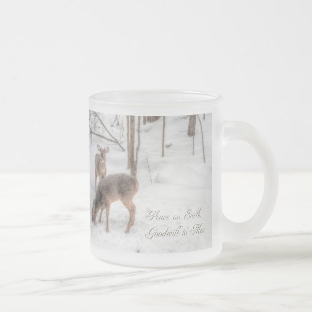 Caneca De Café Vidro Jateado Paz na Terra - Dois Veados em Snowy Woods (Direita)