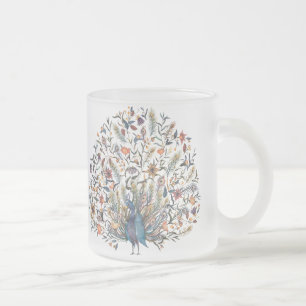 Caneca De Café Vidro Jateado Peacock de Aquarela