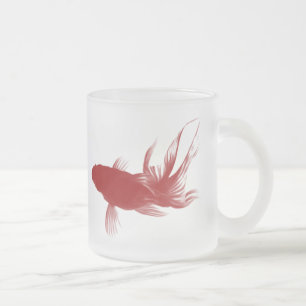 Caneca De Café Vidro Jateado Peixe Dourado Ryukin Vermelho