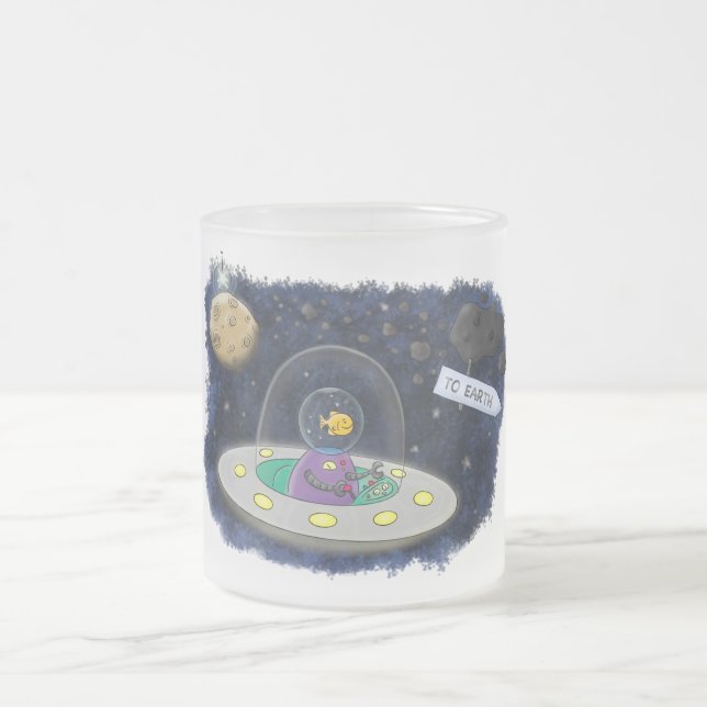 Caneca De Café Vidro Jateado Peixe feliz bonito com ilustração de desenho espac (Centro)