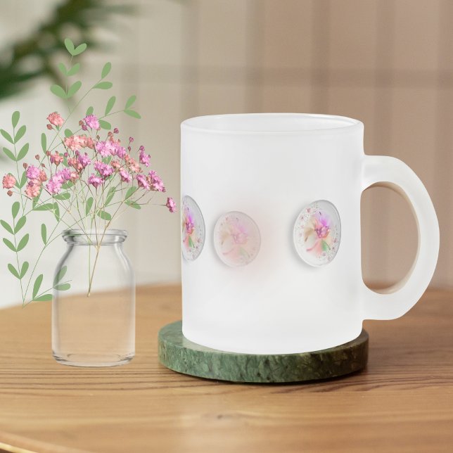 Caneca De Café Vidro Jateado Perna de fosco da esfera floral (Criador carregado)