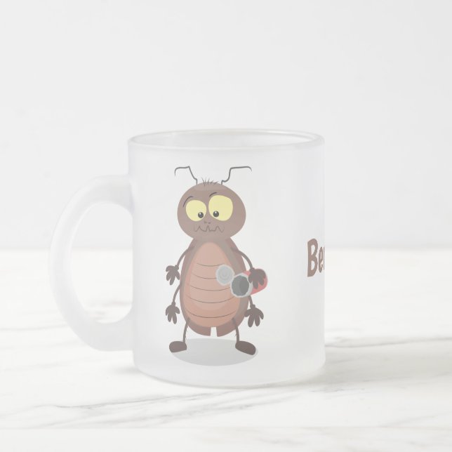 Caneca De Café Vidro Jateado Personagem de desenho animado de barata engraçada (Esquerda)