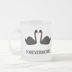 Caneca De Café Vidro Jateado Personalização de Swans Negros Beijando Casamento