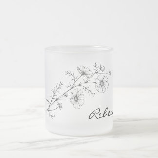 Caneca De Café Vidro Jateado Personalizar Nome Fosco Floral Mug
