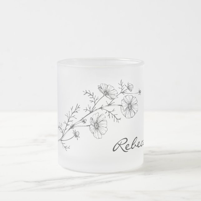 Caneca De Café Vidro Jateado Personalizar Nome Fosco Floral Mug (Centro)
