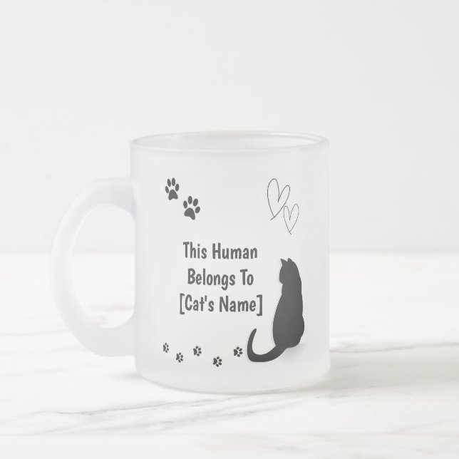 Caneca De Café Vidro Jateado Personalized Black Cat Frosted Glass Mug (Esquerda)