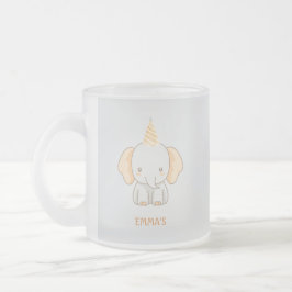 Caneca De Café Vidro Jateado Personalized Cute Elephant Kids Name