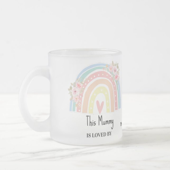 Caneca De Café Vidro Jateado Personalized Mum's Rainbow & Floral Name Mug (Esquerda)