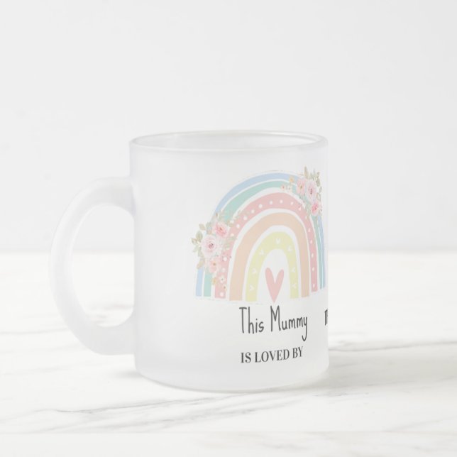 Caneca De Café Vidro Jateado Personalized Mum's Rainbow & Floral Name Mug (Esquerda)