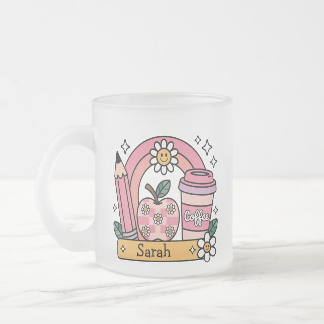 Caneca De Café Vidro Jateado Personalized Name Back to School Gift for Teacher (Esquerda)