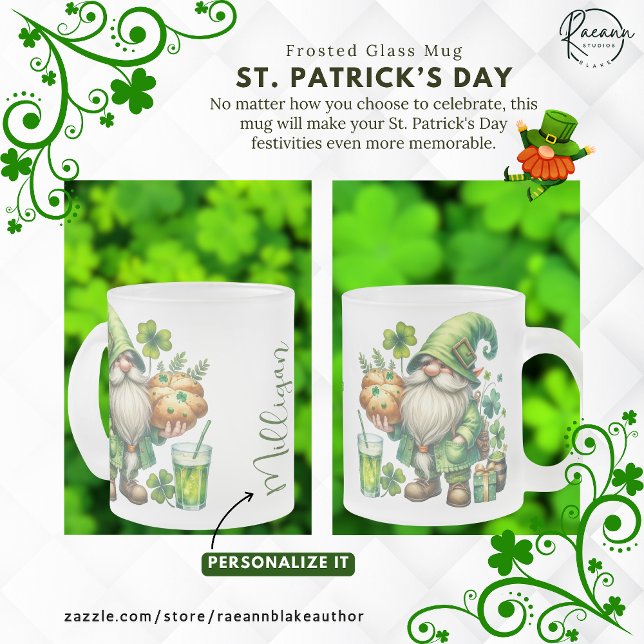 Caneca De Café Vidro Jateado Personalized St. Patrick's Day Frosted Glass Mug (Criador carregado)