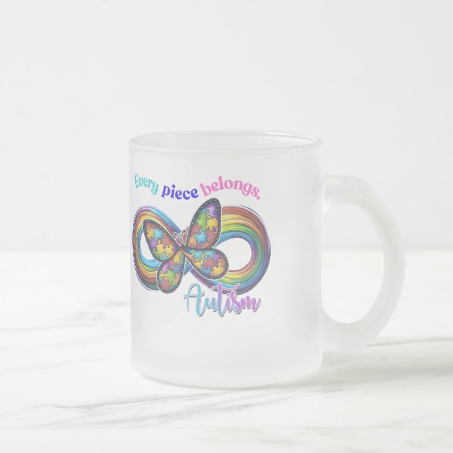 Caneca De Café Vidro Jateado Pertencendo a cada chip - Autism Quebra-cabeça Mug (Direita)
