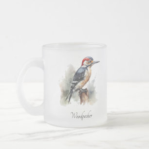 Caneca De Café Vidro Jateado Pica-pau Woodland Aquarela, personalizado
